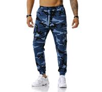 MakingDa Camouflage Tracksuit Bottoms Men Camo Jogging Sports Trousers Cargo Joggers Pants Skinny Elastic Waist Drawstring Multi Pocket Work Combat Gym Sweatpants-Denim Blue-36