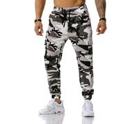 MakingDa Camouflage Tracksuit Bottoms Men Camo Jogging Sports Trousers Cargo Joggers Pants Skinny Elastic Waist Drawstring Multi Pocket Work Combat Gym Sweatpants-Grey White-42