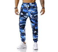 MakingDa Camouflage Tracksuit Bottoms Men Camo Jogging Sports Trousers Cargo Joggers Pants Skinny Elastic Waist Drawstring Multi Pocket Work Combat Gym Sweatpants-Blue-36