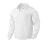MakingDa Collared Sweatshirt Men Long Sleeve Casual Smart Quarter Zip Polo Neck Jumpers Retro Jacquard Knitted Tops Regular Fit Winter Pullover Knitwear-White-3XL