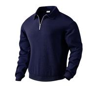MakingDa Collared Sweatshirt Men Long Sleeve Casual Smart Quarter Zip Polo Neck Jumpers Retro Jacquard Knitted Tops Regular Fit Winter Pullover Knitwear-Dark Blue-XL