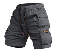 MakingDa Combat Cargo Shorts Men Baggy Lightweight Summer Cotton Elastic Waist Multi Pockets for Outdoor Hiking Walking Fishing Work Wear-Dark Grey-S