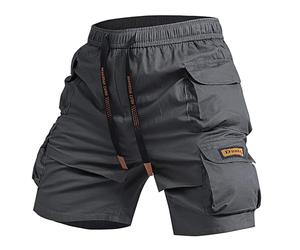 MakingDa Combat Cargo Shorts Men Baggy Lightweight Summer Cotton Elastic Waist Multi Pockets for Outdoor Hiking Walking Fishing Work Wear-Dark Grey-S