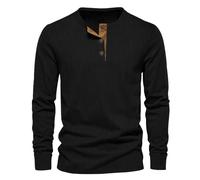 MakingDa Corduroy Mens Henley Shirt Long Sleeve Button Crew Neck Pullover Vintage Slim Fit Sweatshirt Fashion Soft Lightweight Casual Classic Work Grandad Shirt Black XXXL