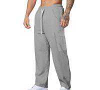MakingDa Corduroy Trousers Mens Straight Leg Joggers Bottoms Cargo Pockets Elasticated Waist Drawstring Casual Athletic Vintage Regular Fit Sport Work Plain Jogging Pants Teen Grey L