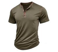 MakingDa Green Mens Henley Shirts Short Sleeve Collarless Muscle Gym Vintage Summer Button Solid Golf Grandad Shirt Classic Breathable Light Weight Slim Fit Workwear Casual Smart Tops Green XL
