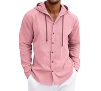 MakingDa Hooded Shirt Men Thin Long Sleeve Hoodie Summer Lightweight Linen Button Down Beach Tops