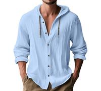 MakingDa Hooded Shirt Men Thin Long Sleeve Hoodie Summer Lightweight Linen Button Down Beach Tops