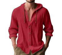 MakingDa Hooded Shirt Men Thin Long Sleeve Hoodie Summer Lightweight Linen Button Down Beach Tops