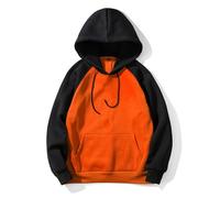 MakingDa Hoodie Pullover Mens Fleece Long Sleeve Color Block Hooded Sweatshirts Winter Warm Thick Casual Smart Patchwork Hoody Tops Drawstring Kangaroo Pockets-Orange+Black-L