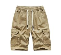 MakingDa Khaki Mens Cargo Shorts with Pockets Cotton Chino Summer Combat Work Short Drawstring Elasticated Waist Slim Fit Comfort Casual Plain Golf Shorts Lounge Relaxed Holiday Beach XXL