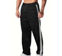 MakingDa Men’s Corduroy Sweatpants Regular Fit Straight Leg Joggers Side Striped Tracksuit Bottoms Drawstring Elasticated Waist Sport Athletic Pants Black L