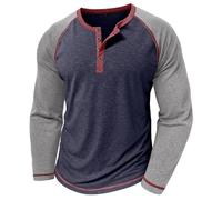 MakingDa Men’s Henley Shirts Long Sleeve Raglan Collarless T Shirt Slim Fit Buttons Color Block Grandad Shirt Casual Smart Tee Tops Navy Blue XXL