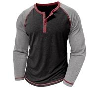 MakingDa Men’s Henley Shirts Long Sleeve Raglan Collarless T Shirt Slim Fit Buttons Color Block Grandad Shirt Casual Smart Tee Tops Black M
