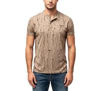 MakingDa Men’s Henley Shirts Short Sleeve Shirts Summer Casual Button Regualr Fit Grandad Henleys Shirt Soft Lightweight Solid Hole Tee Tops Khaki S