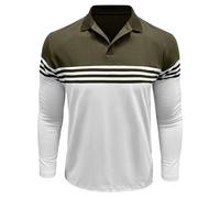 MakingDa Men’s Polo Shirts Long Sleeve Color Block Buttons Horizontal Stripes Slim Fit Collared Shirt Casual Tee Tops Green White XXL