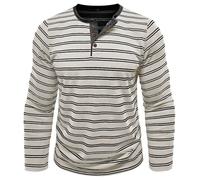 MakingDa Men’s Stripes Henley Shirts Long Sleeve Button Pullover Grandad Shirt Regular Fit Casual Classic Smart Tee Tops White L