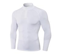MakingDa Mens 1/4 Zip Compression Sports T Shirts Winter Fleece Warm Running Base Layers Sweatshirt Long Sleeve Half Zip Gym Clothes T-Shirt Tops Fitness Athletic Training Workout-White-L