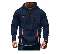 MakingDa Mens 1/4 Zip Hoodies Long Sleeve Pullover Zipped Chest Pocket Cuffed Shirts Hoody Fleece Slim Fit Casual Daily Hooded Sweatshirts Navy Blue XL