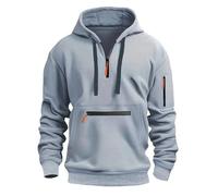 MakingDa Mens 1/4 Zip Pullover Hoodie Long Sleeve Zipped Pocket Drawstring Fleece Tracksuit Tops Cuff Overhead Hooded Shirts Regular Fit Casual Classic Work Hoody Sweatshirts Light Grey XXXL
