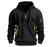 MakingDa Mens 1/4 Zip Pullover Hoodie Zipped Pocket Fleece Drawstring Long Sleeve Cuffed Tops Loose Fit Shirts Hooded Casual Classic Fashion Work Hoody Sweatshirts Black M