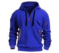 MakingDa Mens 1/4 Zip Pullover Hoodie Zipped Pocket Fleece Drawstring Long Sleeve Tracksuit Tops Cuff Shirts Hooded Loose Fit Casual Classic Fashion Work Hoody Sweatshirts Navy Blue XXXXL