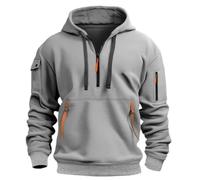 MakingDa Mens 1/4 Zip Pullover Hoodie Zipped Pocket Fleece Drawstring Long Sleeve Tracksuit Tops Cuff Shirts Hooded Loose Fit Casual Classic Fashion Work Hoody Sweatshirts Grey M
