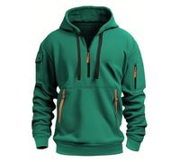MakingDa Mens 1/4 Zip Pullover Hoodie Zipped Pocket Fleece Drawstring Long Sleeve Tracksuit Tops Cuff Shirts Hooded Loose Fit Casual Classic Fashion Work Hoody Sweatshirts Dark Green 2XL