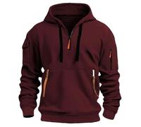 MakingDa Mens 1/4 Zip Pullover Hoodie Zipped Pocket Fleece Drawstring Long Sleeve Tracksuit Tops Cuff Shirts Hooded Loose Fit Casual Classic Fashion Work Hoody Sweatshirts Dark Red XL