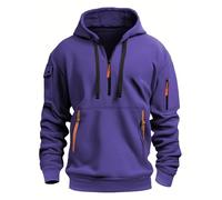MakingDa Mens 1/4 Zip Pullover Hoodie Zipped Pocket Fleece Drawstring Long Sleeve Tracksuit Tops Cuff Shirts Hooded Loose Fit Casual Classic Fashion Work Hoody Sweatshirts Purple 3XL