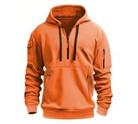 MakingDa Mens 1/4 Zip Pullover Hoodie Zipped Pocket Fleece Drawstring Long Sleeve Tracksuit Tops Cuff Shirts Hooded Loose Fit Casual Classic Fashion Work Hoody Sweatshirts Orange 2XL