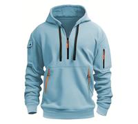 MakingDa Mens 1/4 Zip Pullover Hoodie Zipped Pocket Fleece Drawstring Long Sleeve Tracksuit Tops Cuff Shirts Hooded Loose Fit Casual Classic Fashion Work Hoody Sweatshirts Light blue XL
