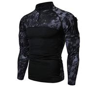 MakingDa Men's 1/4 Zip Tactical Long Sleeve Military Style Combat Pockets Airsoft Shirt for Hunting Camping Hiking, Black Camo Python, L