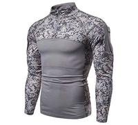 MakingDa Men's 1/4 Zip Tactical Long Sleeve Shirt Military Style Combat Shirt with Pockets Airsoft Top Outdoor Clothing for Hunting Camping Hiking GreyCamo L