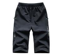 MakingDa Mens 3/4 Length Shorts Summer Joggers Casual Sports Pants Gym Running Training Cropped Trousers Below Knee Elastic Waist Zip Pockets-Black-S