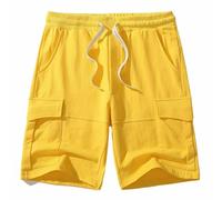 MakingDa Mens Cargo Shorts Cotton Gym Yoga Shorts Drawstrings Elastic Waist Pockets Running Work Home Beach Yellow XXL