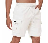 MakingDa Mens Cargo Shorts Elastic Waist Drawstring Regular Fit Lightweight Casual Summer Shorts with Multiple Pockets for Gym Outdoor Work Beige