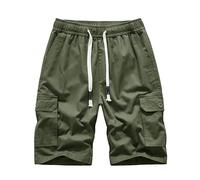 MakingDa Mens Cargo Shorts with Pockets Cotton Chino Summer Combat Work Short Drawstring Elasticated Waist Slim Fit Comfort Casual Plain Golf Shorts Lounge Relaxed Holiday Beach Green XXXL