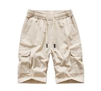 MakingDa Mens Cargo Shorts with Pockets Cotton Chino Summer Combat Work Short Drawstring Elasticated Waist Slim Fit Comfort Casual Plain Golf Shorts Lounge Relaxed Holiday Beach Apricot XXXL
