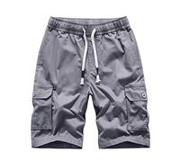 MakingDa Mens Cargo Shorts with Pockets Cotton Chino Summer Combat Work Short Drawstring Elasticated Waist Slim Fit Comfort Casual Plain Golf Shorts Lounge Relaxed Holiday Beach Sliver Grey M