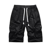 MakingDa Mens Cargo Shorts with Pockets Cotton Chino Summer Combat Work Short Drawstring Elasticated Waist Slim Fit Comfort Casual Plain Golf Shorts Lounge Relaxed Holiday Beach Black XXL