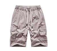 MakingDa Mens Cargo Shorts with Pockets Cotton Chino Summer Combat Work Short Drawstring Elasticated Waist Slim Fit Comfort Casual Plain Golf Shorts Lounge Relaxed Holiday Beach Brown Grey L