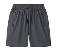 MakingDa Mens Casual Sports Shorts Loose Fit Ice Silk/Mesh Breathable Quick Dry Running Gym Beach Shorts with Zip Pockets-Mesh-Grey-L