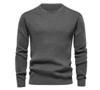MakingDa Mens Crew Neck Jumper Waffle Pullover Long Sleeve Sweatshirts Solid Ribbed Cuff Regular Fit Sweater Vintage Soft Classic Lightweight Work Casual Jumpers Grey XL