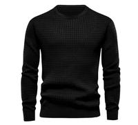 MakingDa Mens Crew Neck Jumper Waffle Pullover Long Sleeve Sweatshirts Solid Ribbed Cuff Regular Fit Sweater Vintage Soft Classic Lightweight Work Casual Jumpers Black XXXL