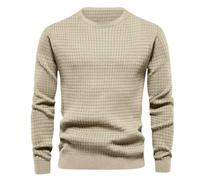 MakingDa Mens Crew Neck Jumper Waffle Pullover Long Sleeve Sweatshirts Solid Ribbed Cuff Regular Fit Sweater Vintage Soft Classic Lightweight Work Casual Jumpers Khaki XXL