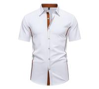 MakingDa Men's Dress Shirt Short Sleeve Stretch Slim Fit Summer Smart Casual Button Down Formal Shirts for Wedding Party Business Work Office-White-S