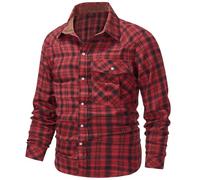 MakingDa Mens Flannel Checked Shirts Long Sleeve Winter Warm Check Shirt Regular Fit Lumberjack Plaid Casual Work Overshirts with Pockets-Red-M