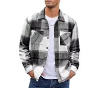 MakingDa Mens Flannel Shirt Long Sleeve Warm Thick Checked Shirt Button Down Casual Winter Plaid Shirts with Pockets Regular Fit Lapel Collar Check Shirt Jacket Smart Casual Work Shacket Black 3XL