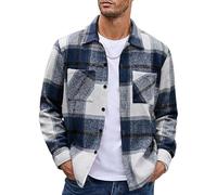 MakingDa Mens Flannel Shirt Long Sleeve Warm Thick Checked Shirt Button Down Casual Winter Plaid Shirts with Pockets Regular Fit Lapel Collar Check Shirt Jacket Smart Casual Work Shacket DarkBlue L